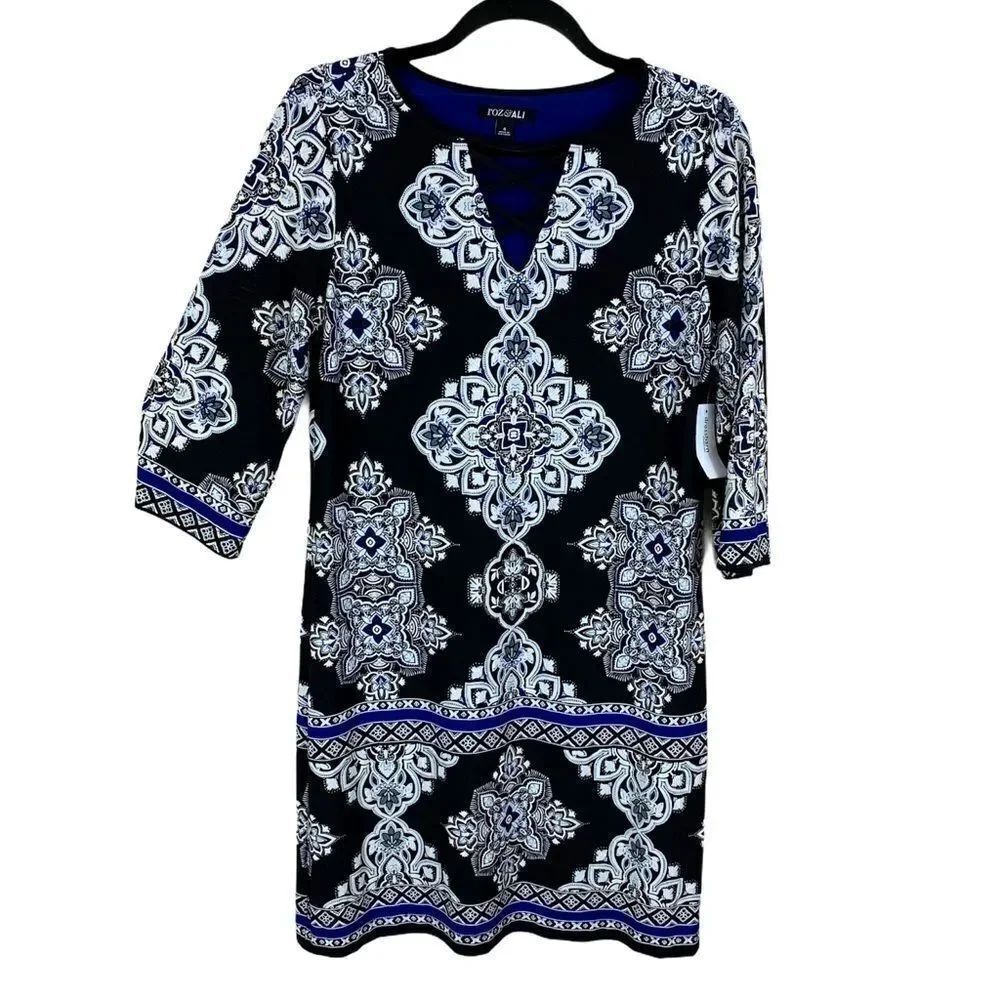 SALE❤️Roz and Ali black white blue sleeve dress